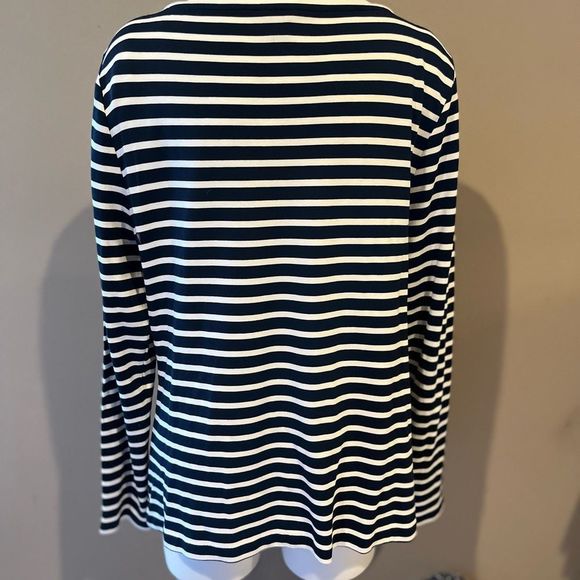 Ann Taylor Blue and White Faux Wrap Knit Blouse XXL - Picture 2 of 6